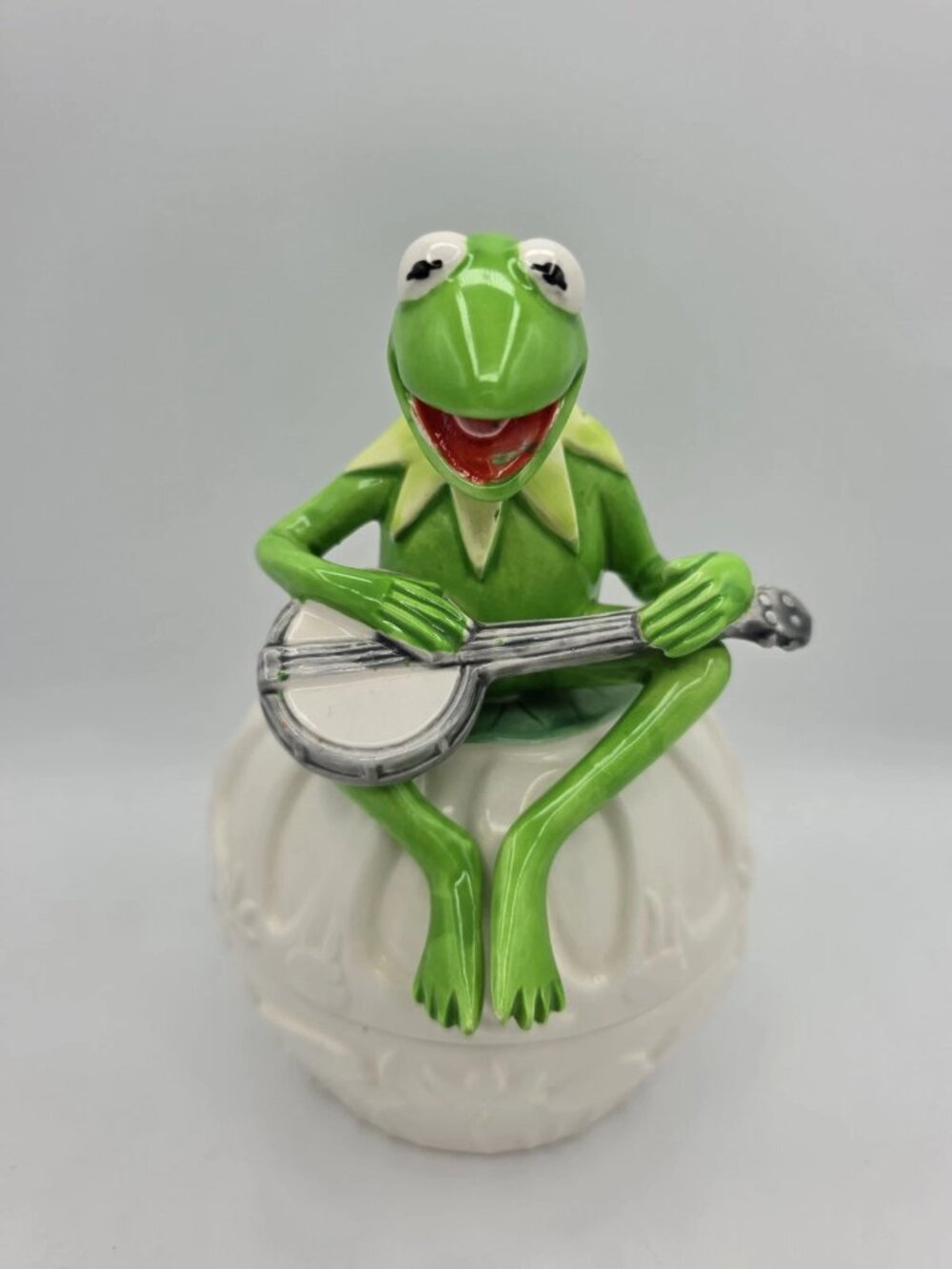 Vintage Sigma Kermit the Frog with Banjo Jar/Lidded Dish 80s Muppets Jim Henson